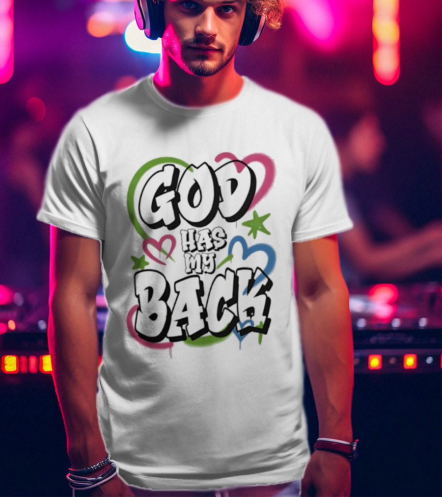 God Has My Back Faith Inspirational Religious Hearts Stars T-Shirt