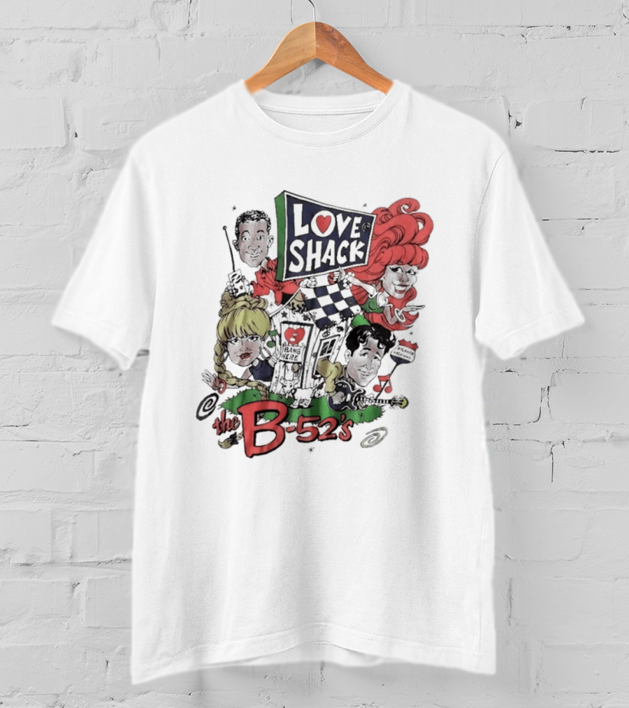 The B 52's Love Shack Cartoon Artwork Featuring Band Members T-Shirt