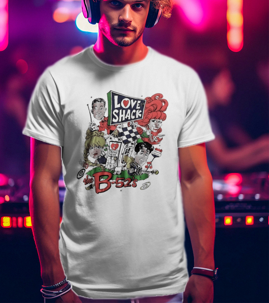The B 52's Love Shack Cartoon Artwork Featuring Band Members T-Shirt