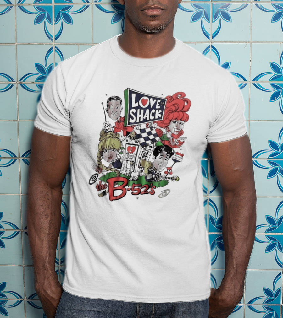 The B 52's Love Shack Cartoon Artwork Featuring Band Members T-Shirt