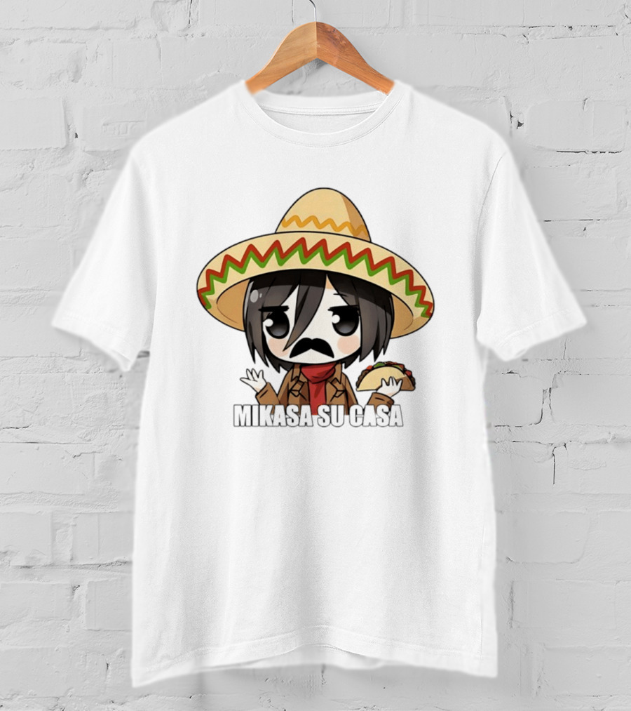 Mikasa Su Casa Funny Anime Taco Sombrero Mikasa Ackerman T-Shirt