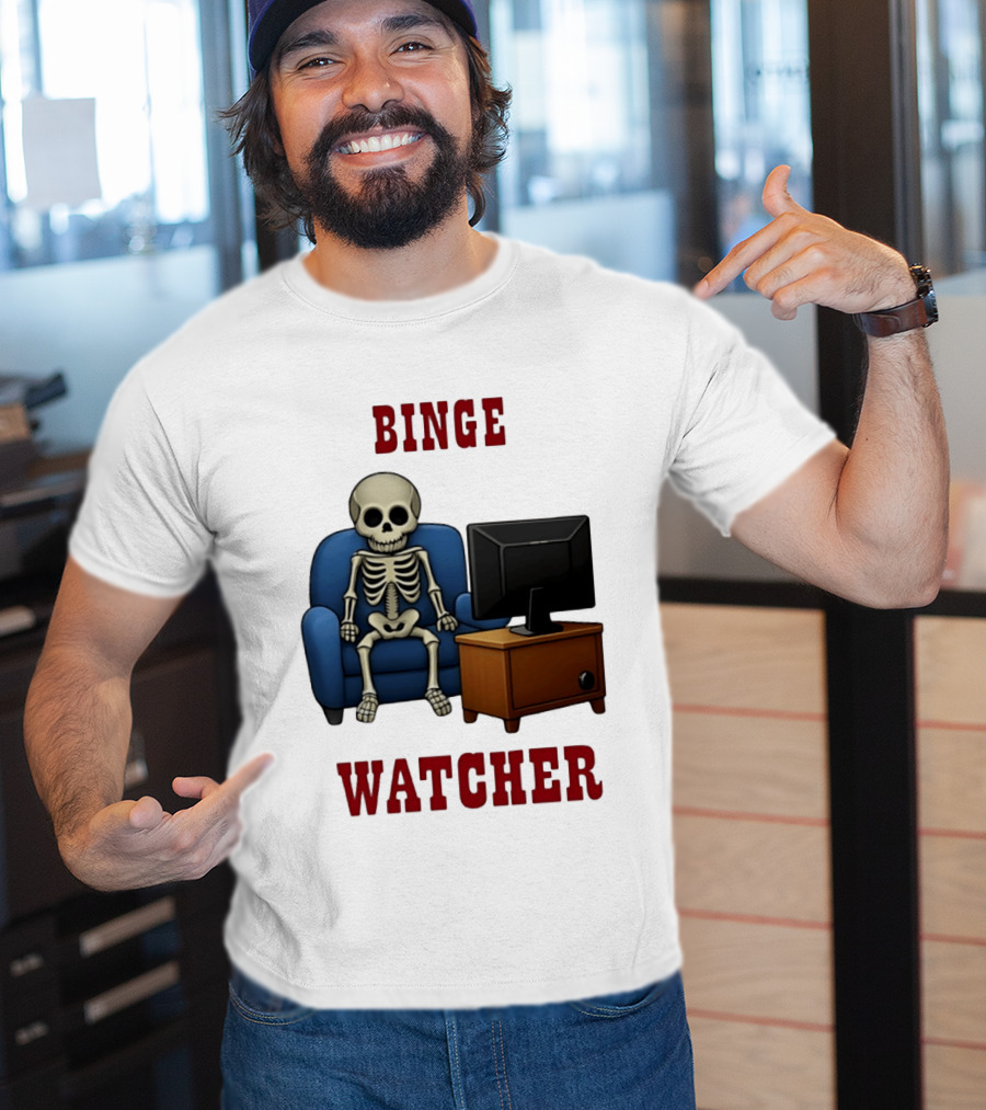 Binge Er Skeleton On Couch With TV T-Shirt