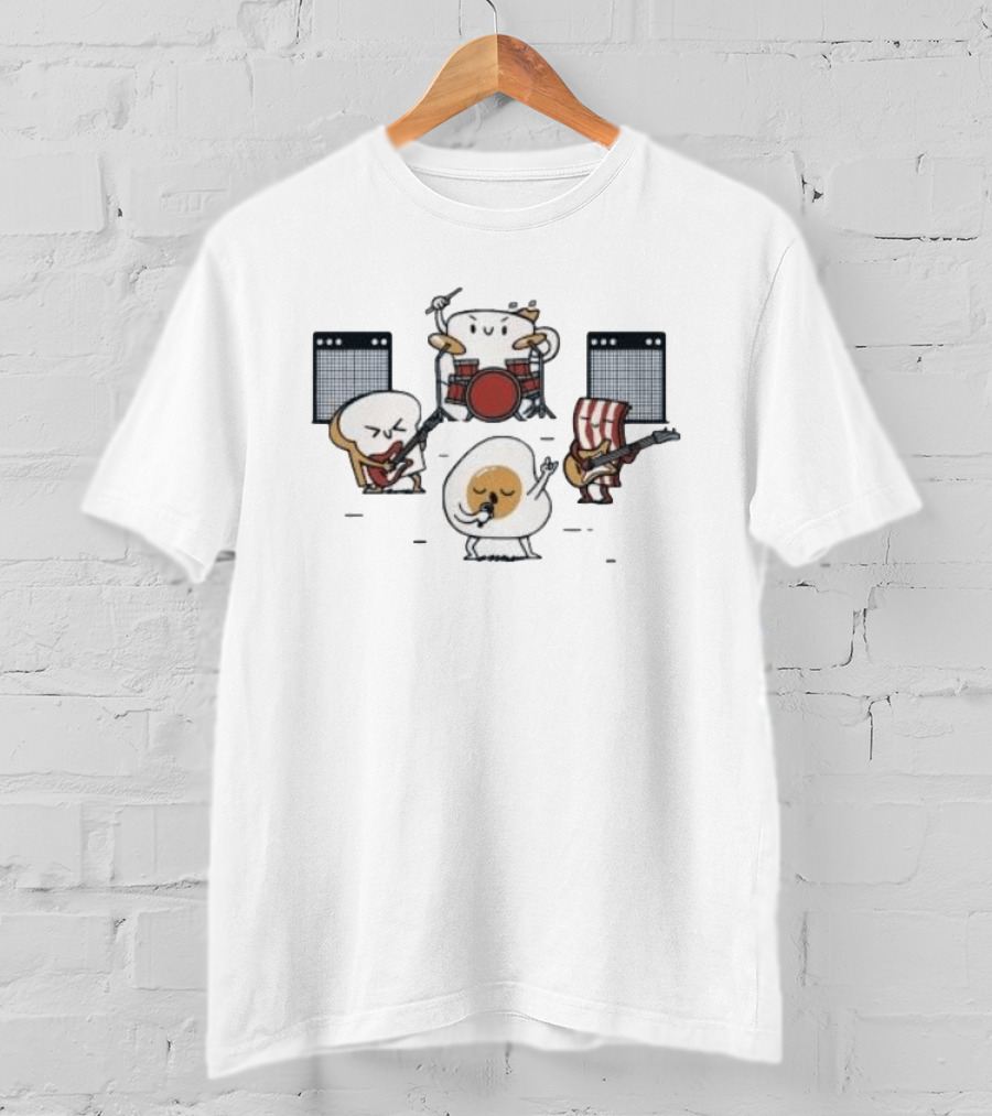 Breakfast Food Band Music Egg Bacon Toast Drumming And Guitar T-Shirt