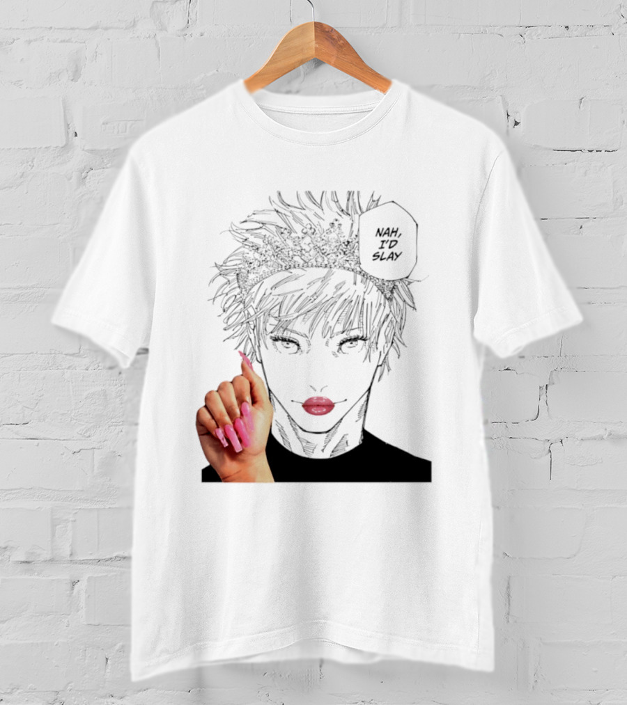 Nah I'd Slay Gojo Manga Character With Pink Lips And Nails T-Shirt