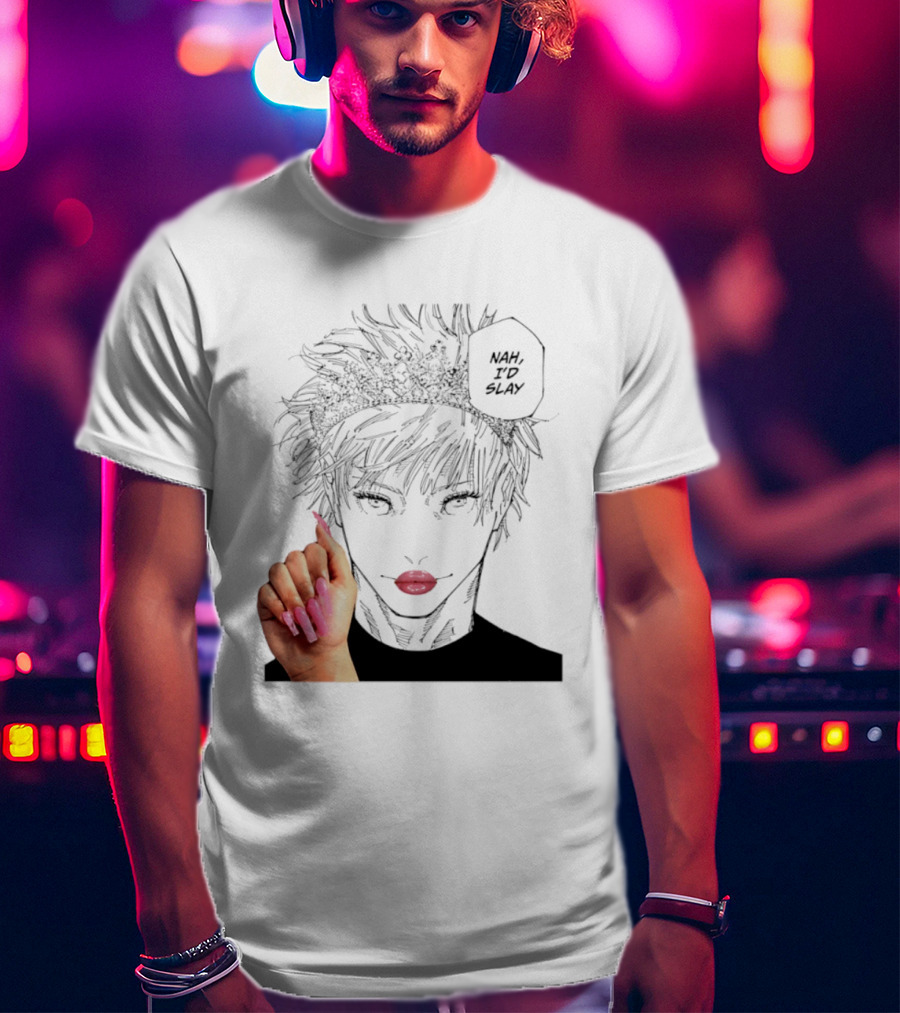 Nah I'd Slay Gojo Manga Character With Pink Lips And Nails T-Shirt