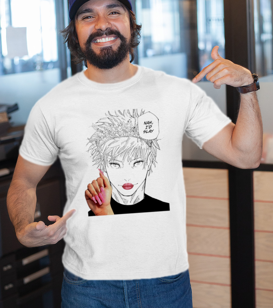 Nah I'd Slay Gojo Manga Character With Pink Lips And Nails T-Shirt