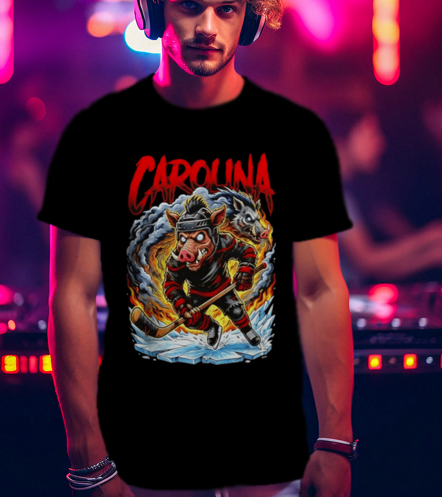 Carolina Hurricanes Stormy Hockey Player Ice Action T-Shirt