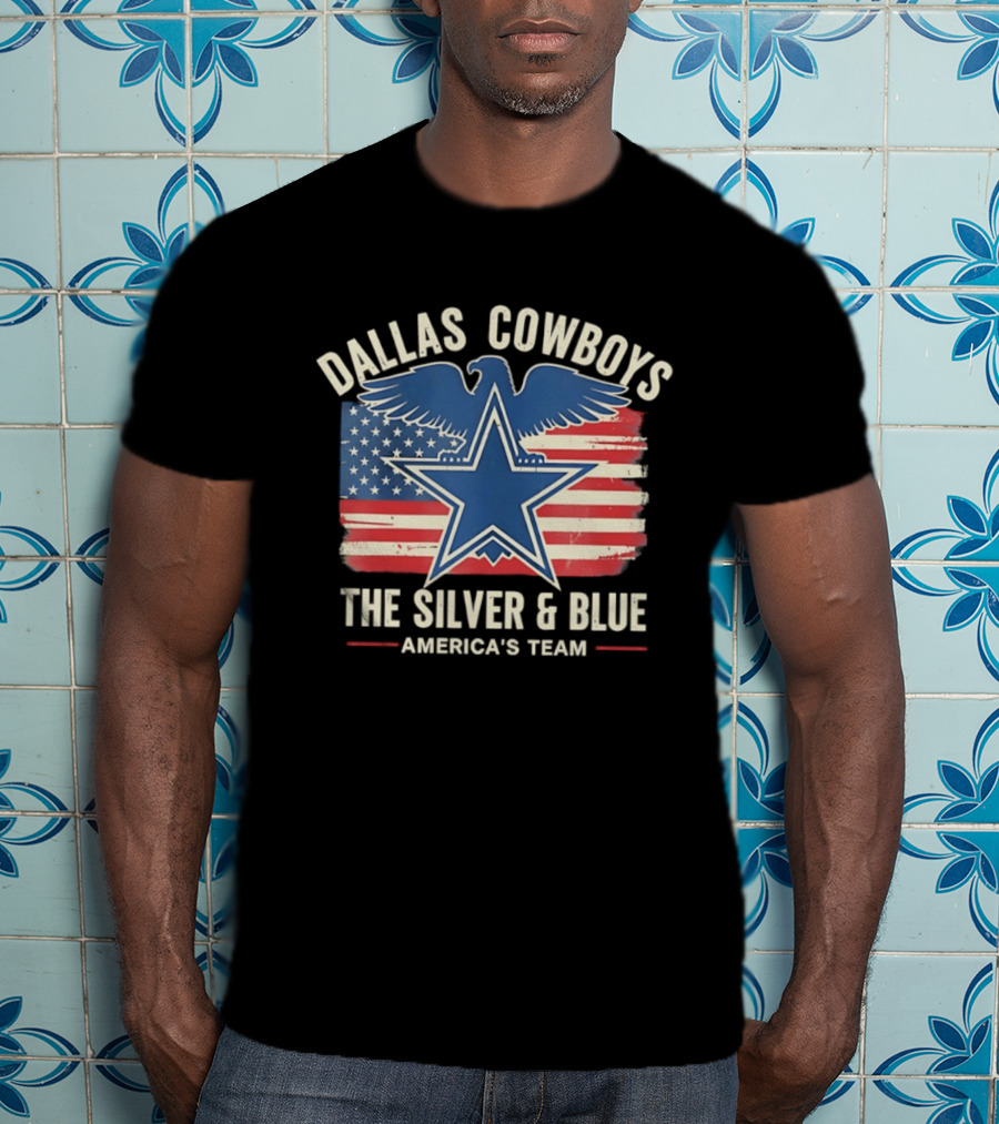 Dallas Cowboys Silver And Blue Star Eagle Flag America's Team T-Shirt