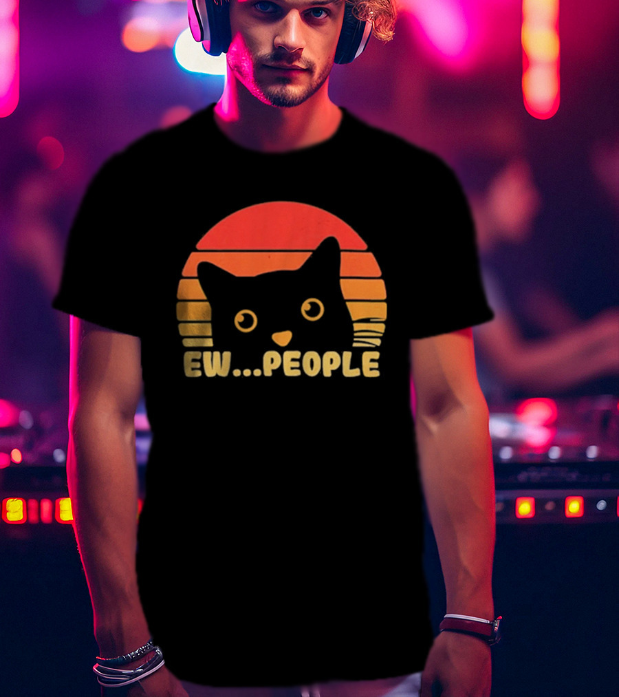 Ew People Judgmental Cat Face Stripes T-Shirt
