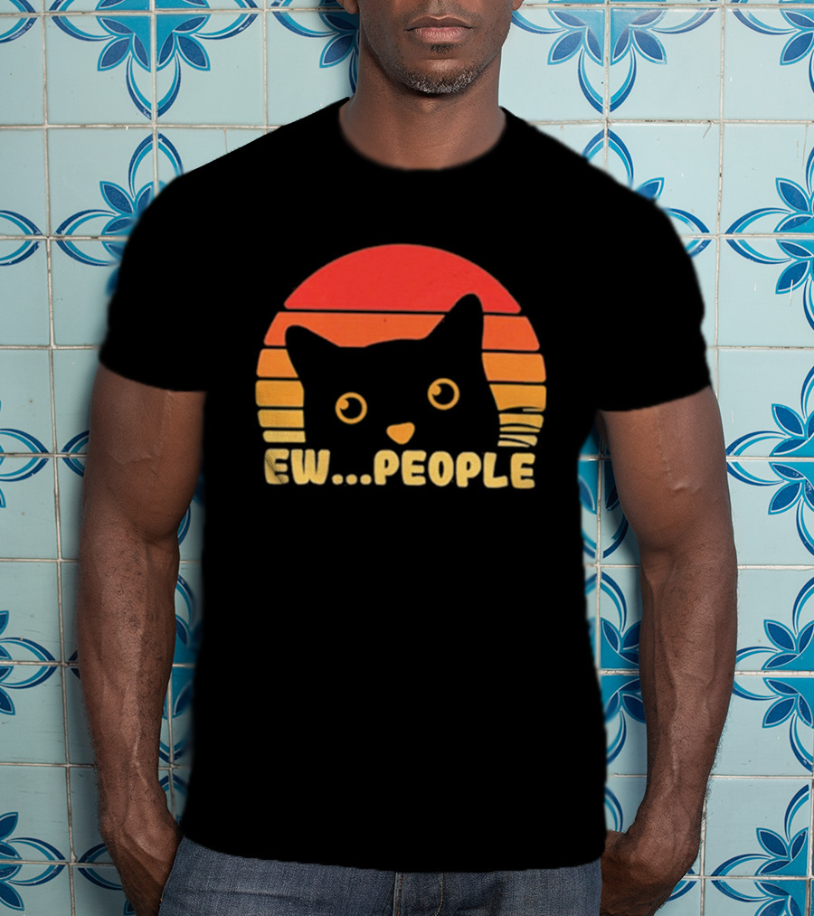 Ew People Judgmental Cat Face Stripes T-Shirt