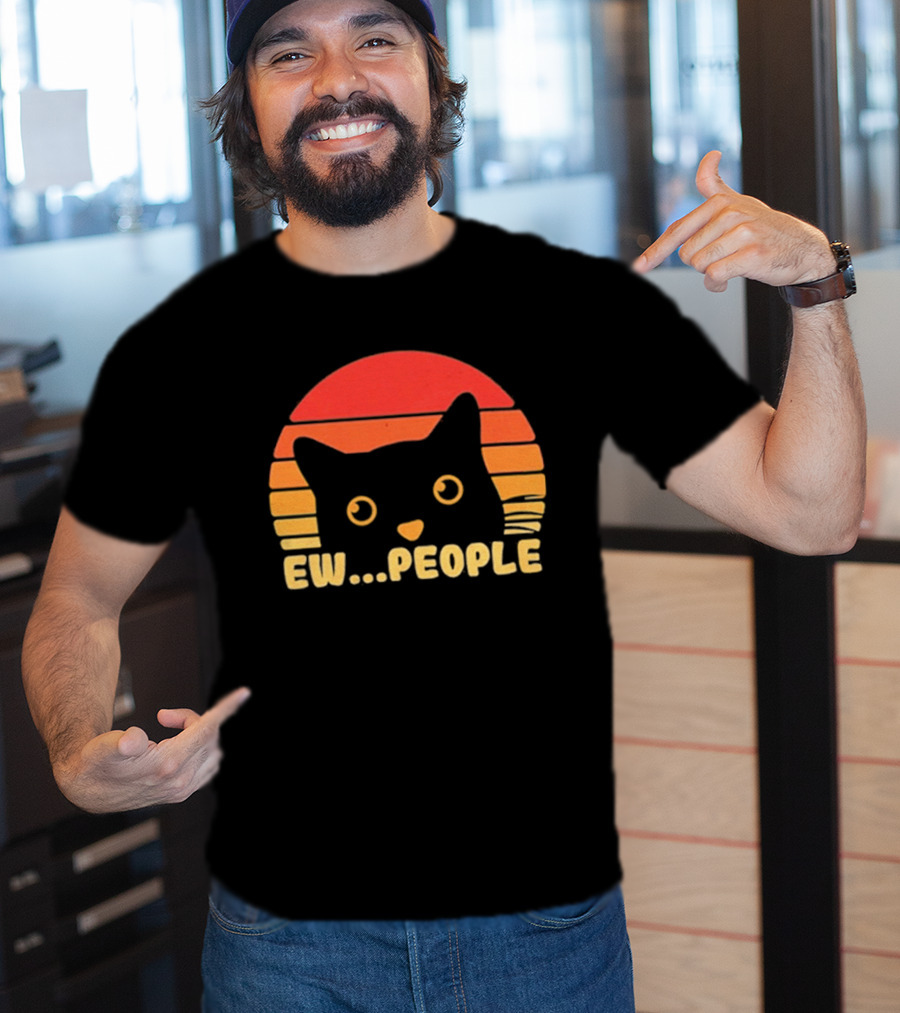 Ew People Judgmental Cat Face Stripes T-Shirt