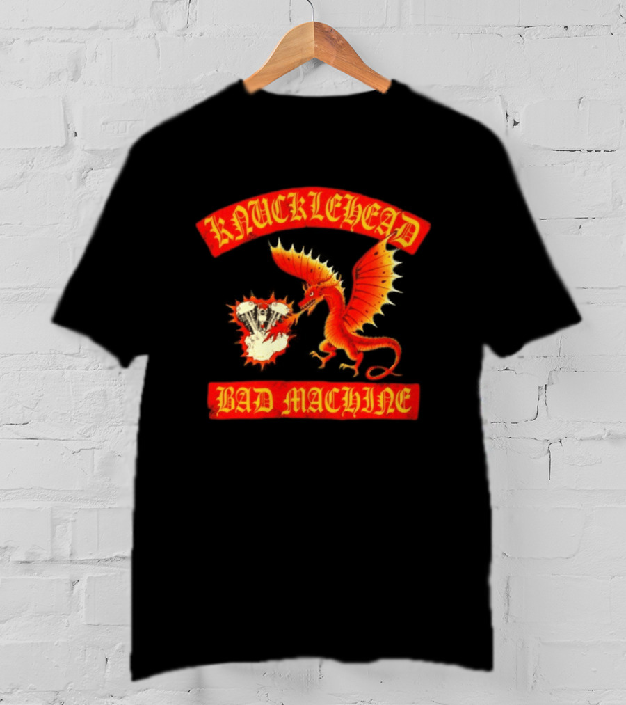 Knucklehead Bad Machine Dragon Motorcycle Engine Fire Breathing T-Shirt