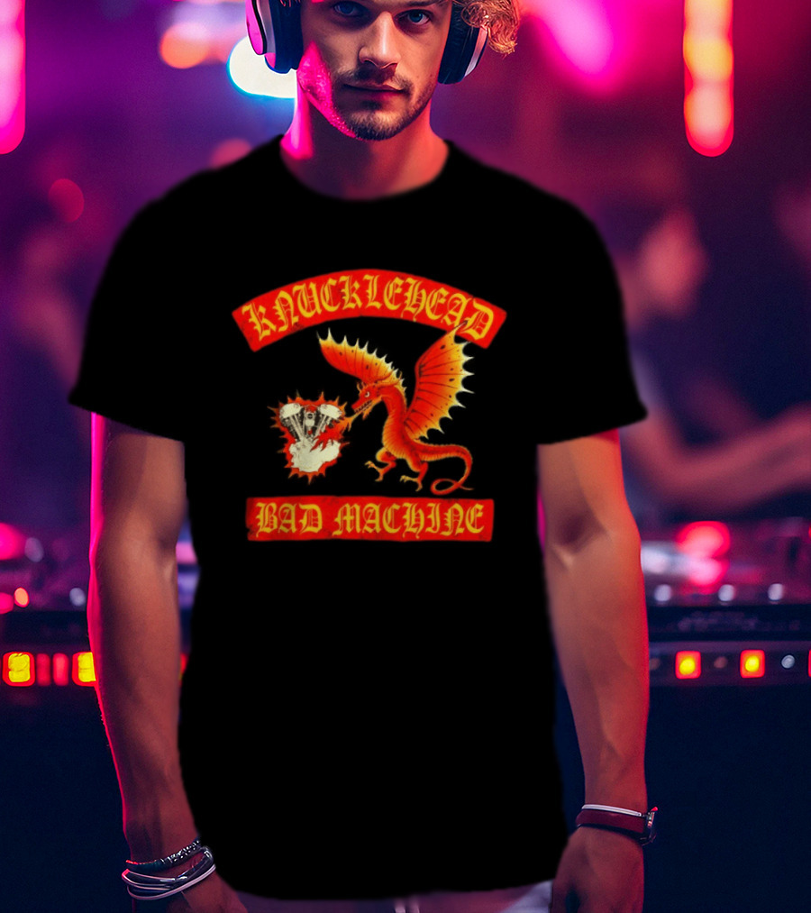 Knucklehead Bad Machine Dragon Motorcycle Engine Fire Breathing T-Shirt