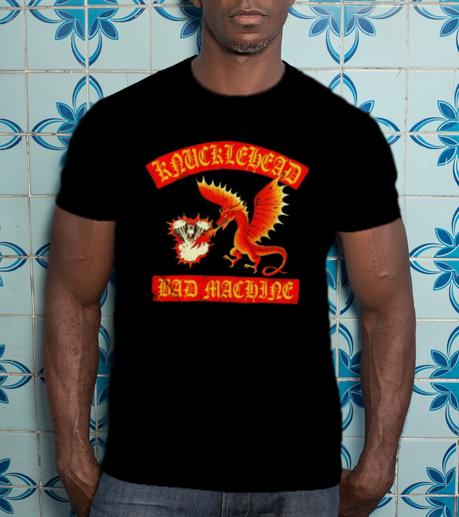 Knucklehead Bad Machine Dragon Motorcycle Engine Fire Breathing T-Shirt