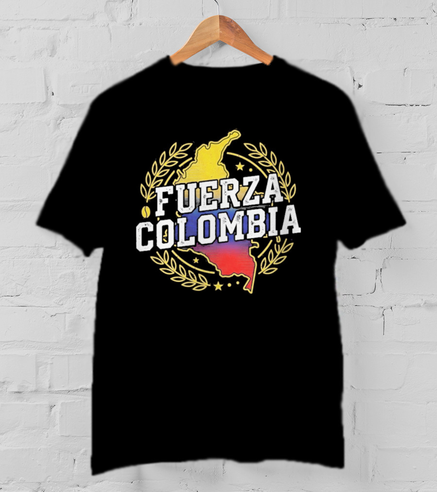 Fuerza Colombia Map Yellow Blue Red Laurel And Stars T-Shirt