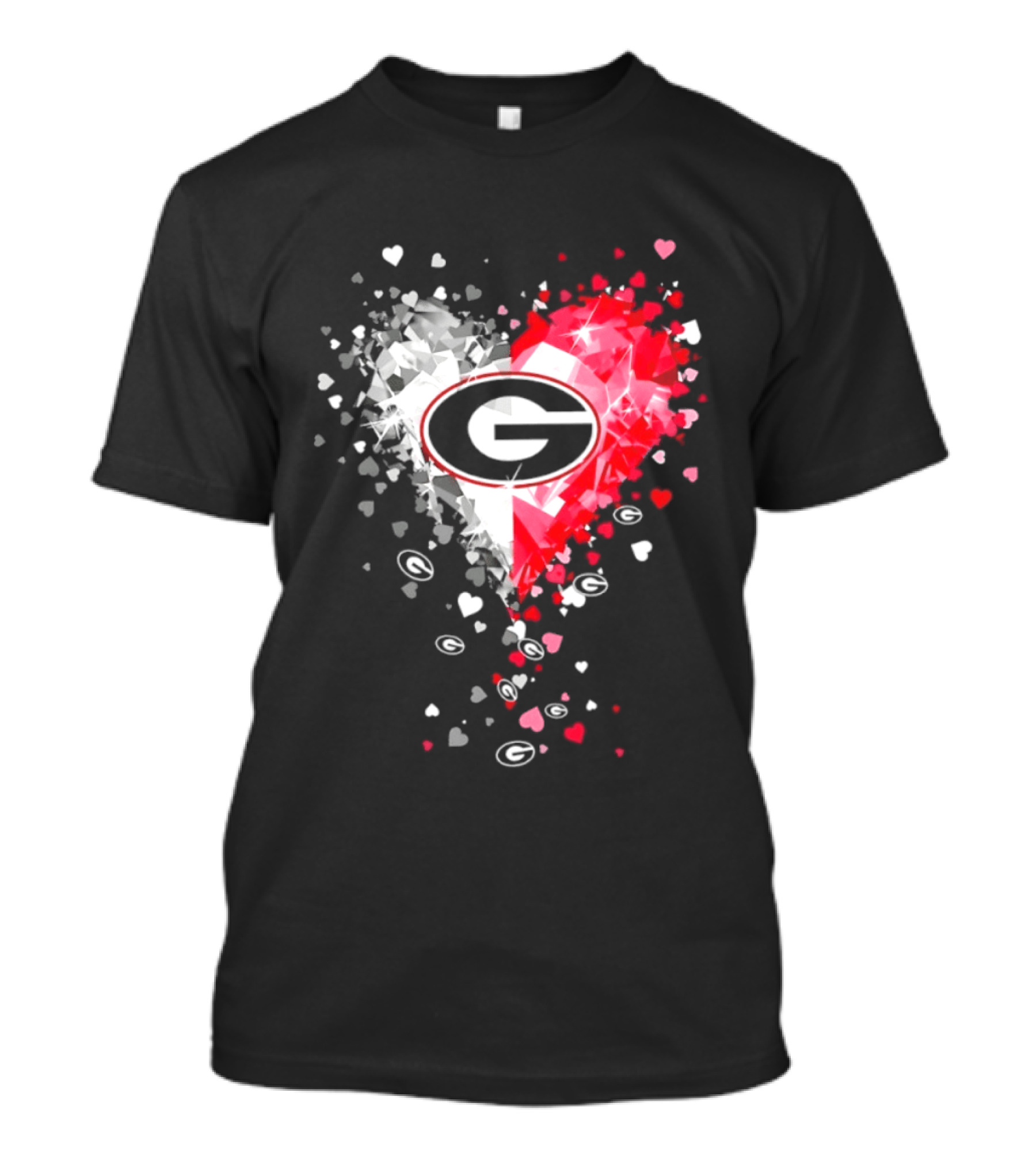 Georgia Bulldogs Heart Shaped Red And White Gemstone T-Shirt