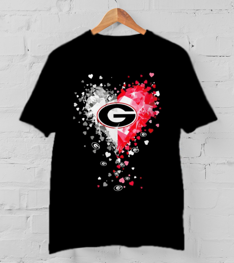 Georgia Bulldogs Heart Shaped Red And White Gemstone T-Shirt
