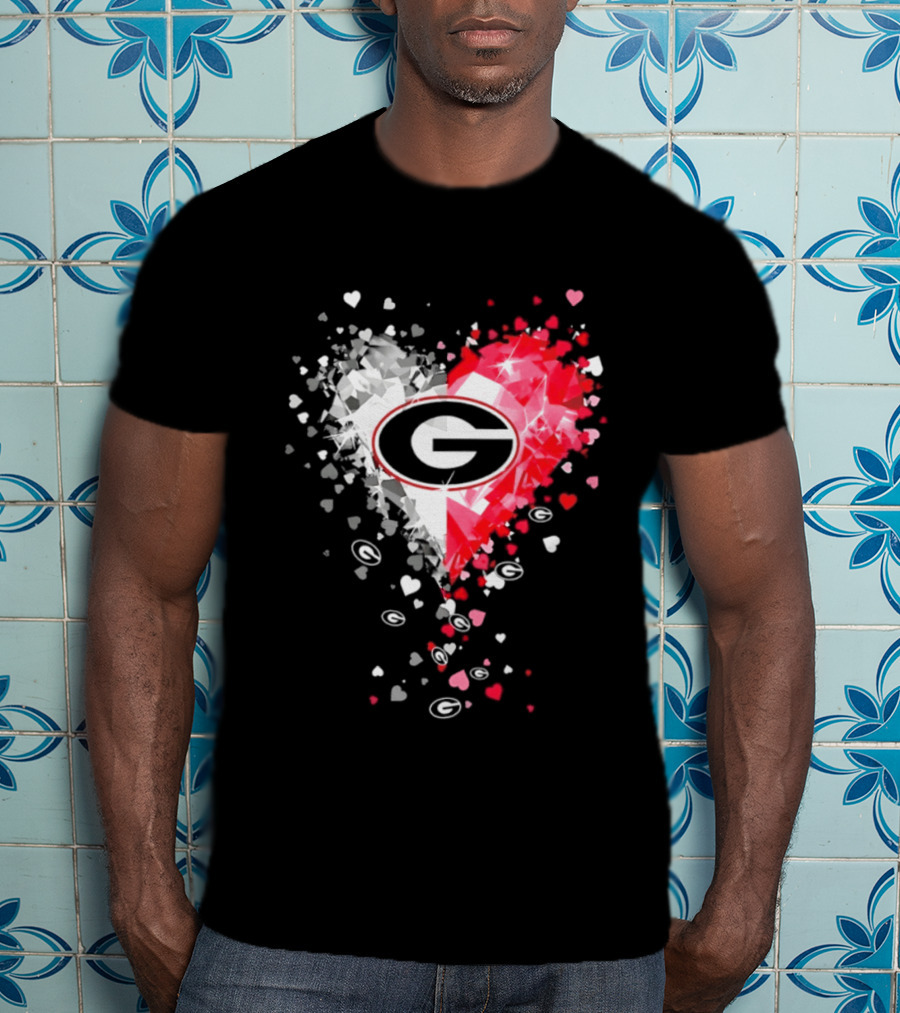 Georgia Bulldogs Heart Shaped Red And White Gemstone T-Shirt