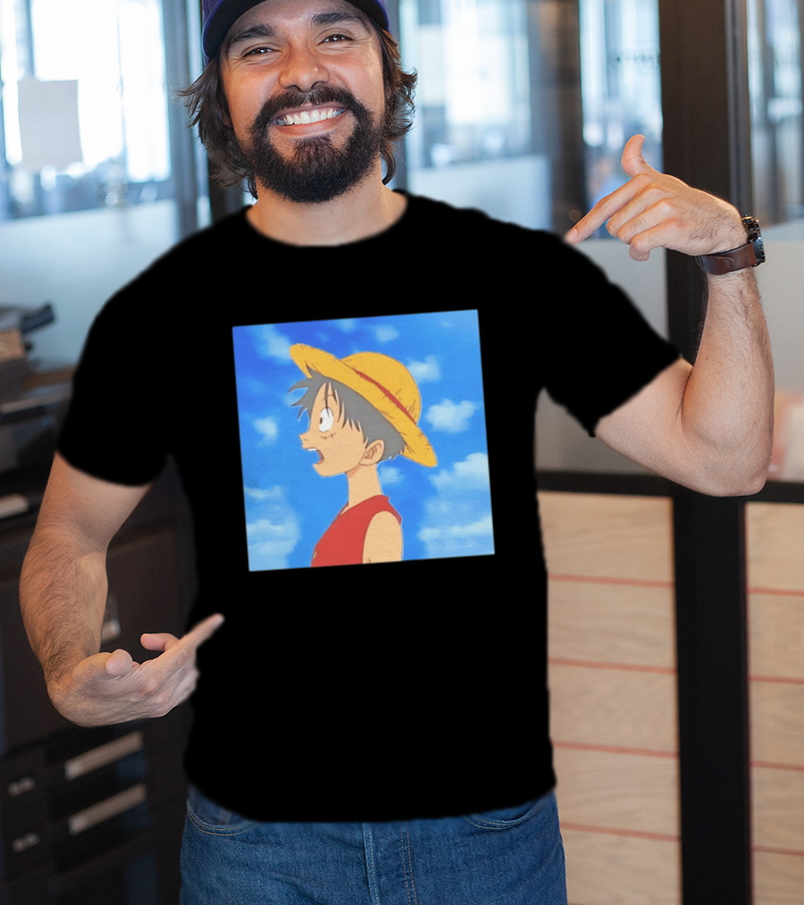 Monkey D Luffy Sky Gazing Red Vest Yellow Straw Hat Anime Scene Clouds Blue Sky T-Shirt
