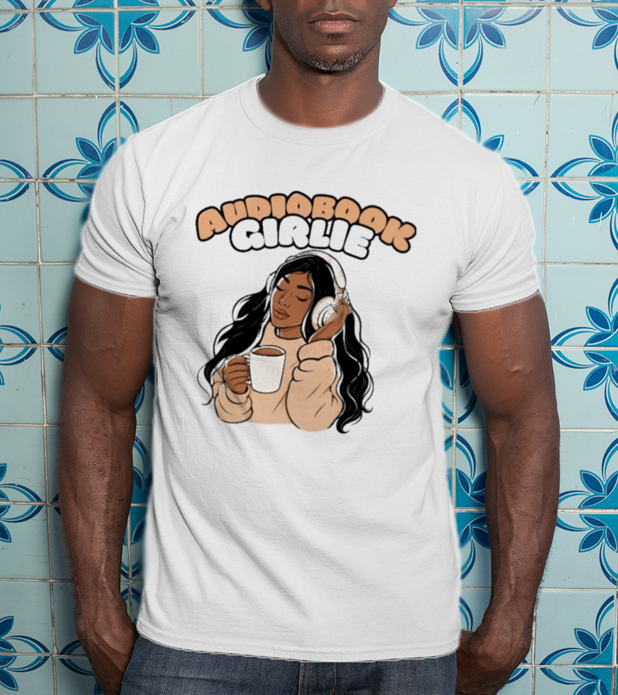 Audiobook Girlie Cozy Listening With Coffee And Headphones T-Shirt