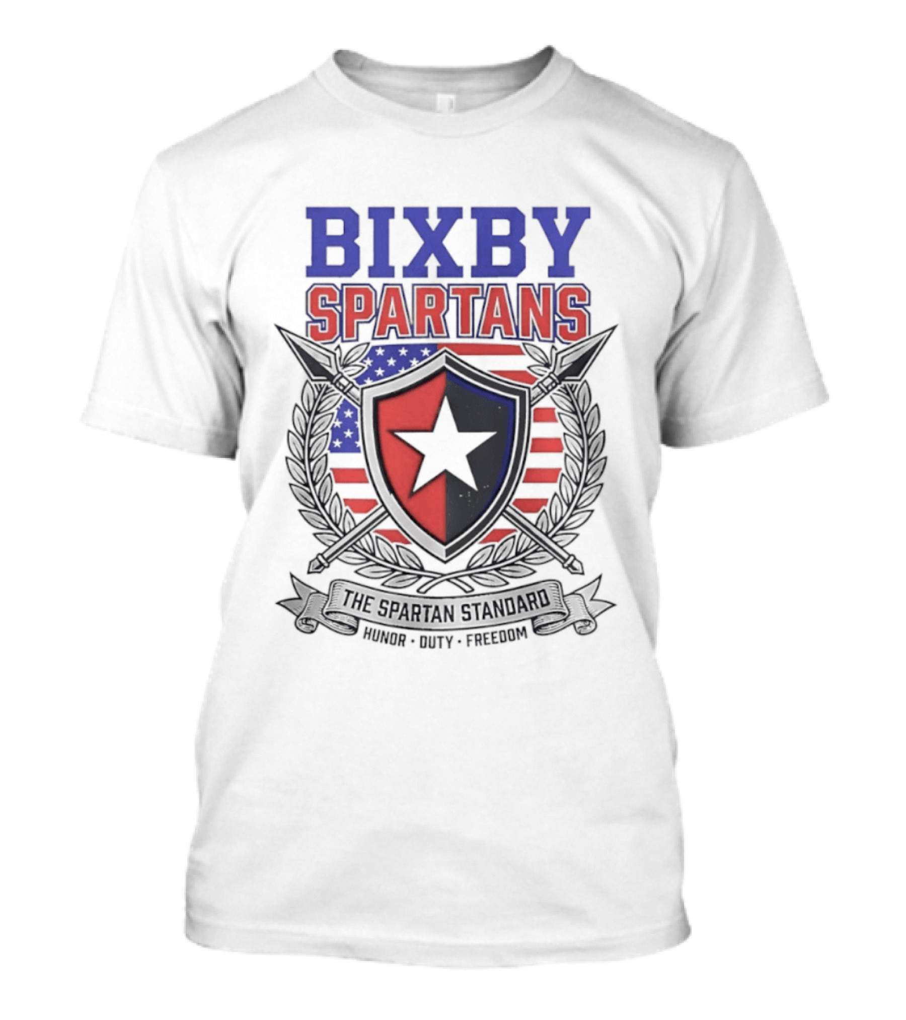 Bixby Spartans Honor Duty Freedom American Flag Shield T-Shirt