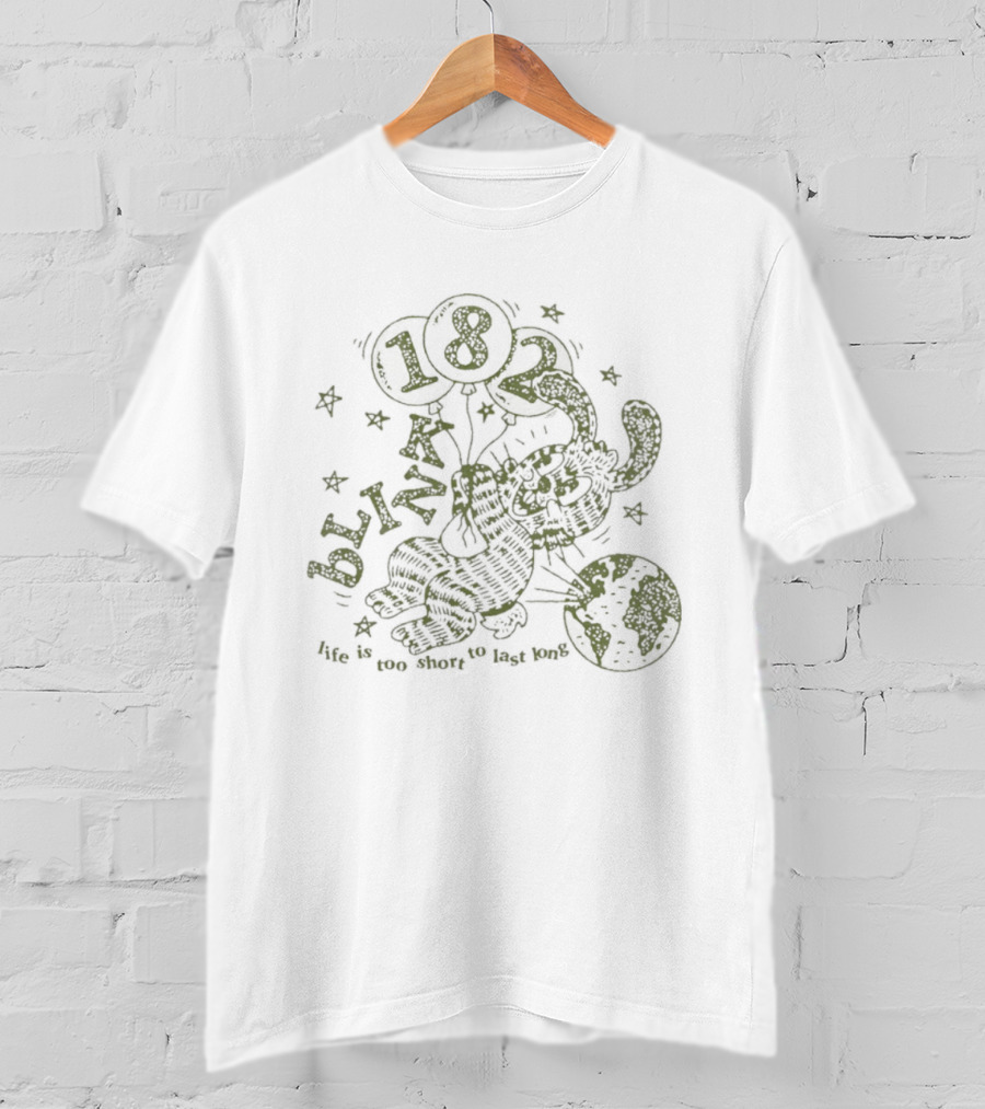 Blink 182 Life Is Too Short To Last Long Cartoon Rabbit And 182 Balloon With Stars T-Shirt