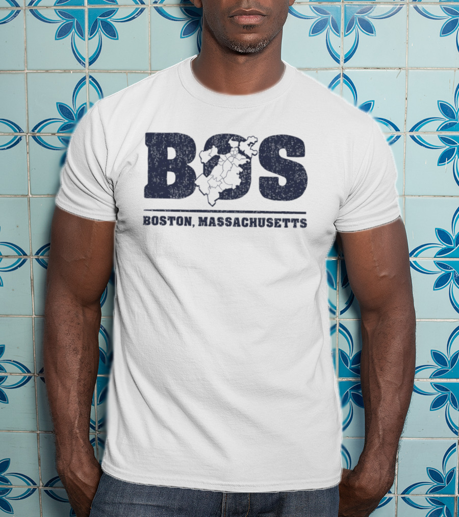 BOS Boston Massachusetts Neighborhoods Map T-Shirt