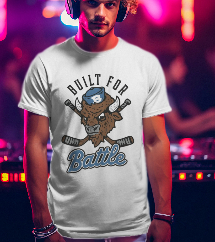 Buffalo Sabres Built For Battle Hockey Bison Crossed Sticks T-Shirt