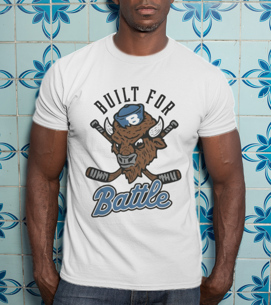 Buffalo Sabres Built For Battle Hockey Bison Crossed Sticks T-Shirt
