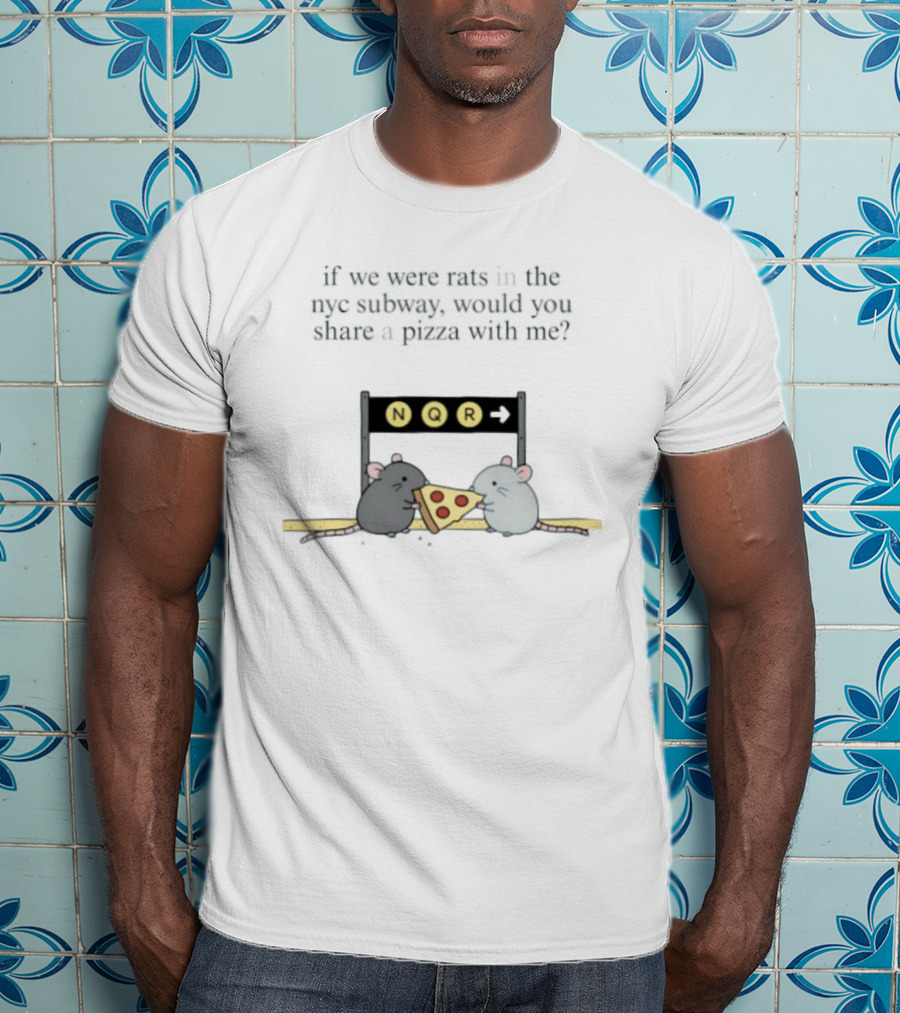 NYC Subway Rats Sharing Pizza NQR Line T-Shirt