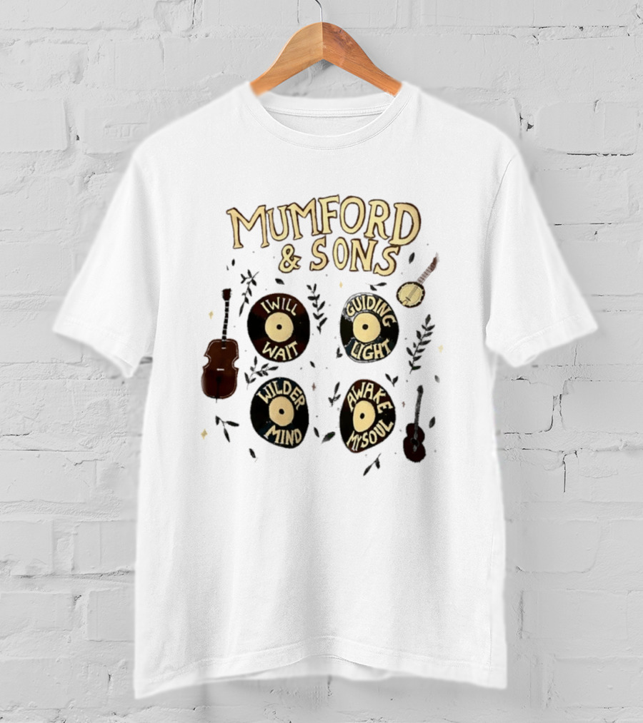 Mumford And Sons I Will Wait Guiding Light Wilder Mind Awake My Soul Vinyl Record Banjo Guitar T-Shirt
