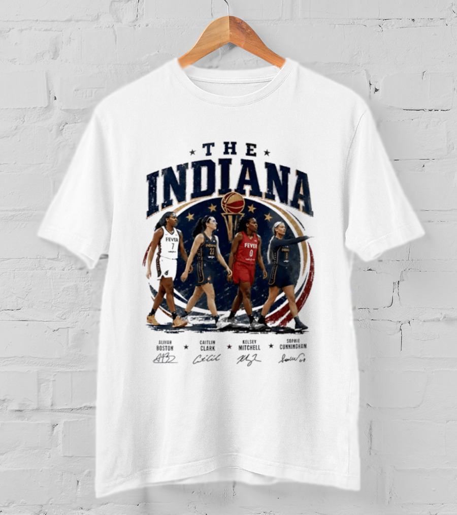 The Indiana Aliyah Boston Caitlin Clark Kelsey Mitchell Sophie Cunningham 2026 Signatures T-Shirt