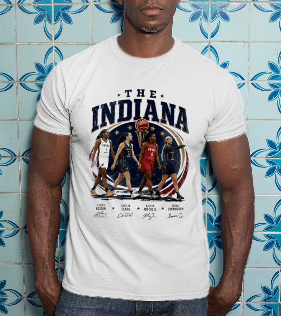 The Indiana Aliyah Boston Caitlin Clark Kelsey Mitchell Sophie Cunningham 2026 Signatures T-Shirt