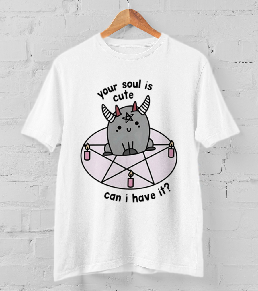 Your Soul Is Cute Can I Have It Pentagram Candles Kawaii Demon T-Shirt