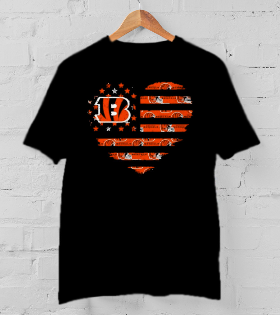 Cincinnati Bengals American Flag Heart 2026 Season T-Shirt