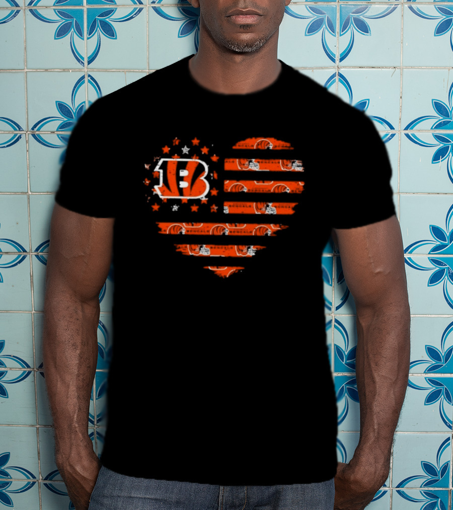 Cincinnati Bengals American Flag Heart 2026 Season T-Shirt