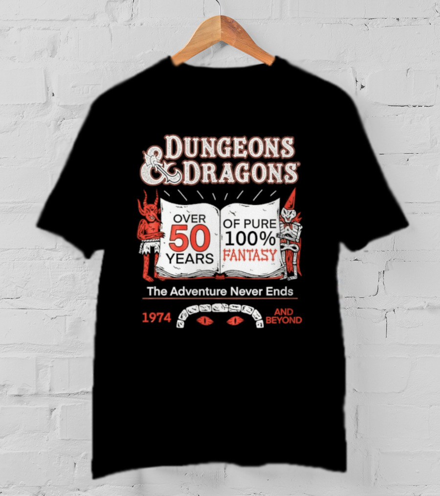 Dungeons And Dragons 50 Years Pure 100 Fantasy 1974 The Adventure Never Ends T-Shirt