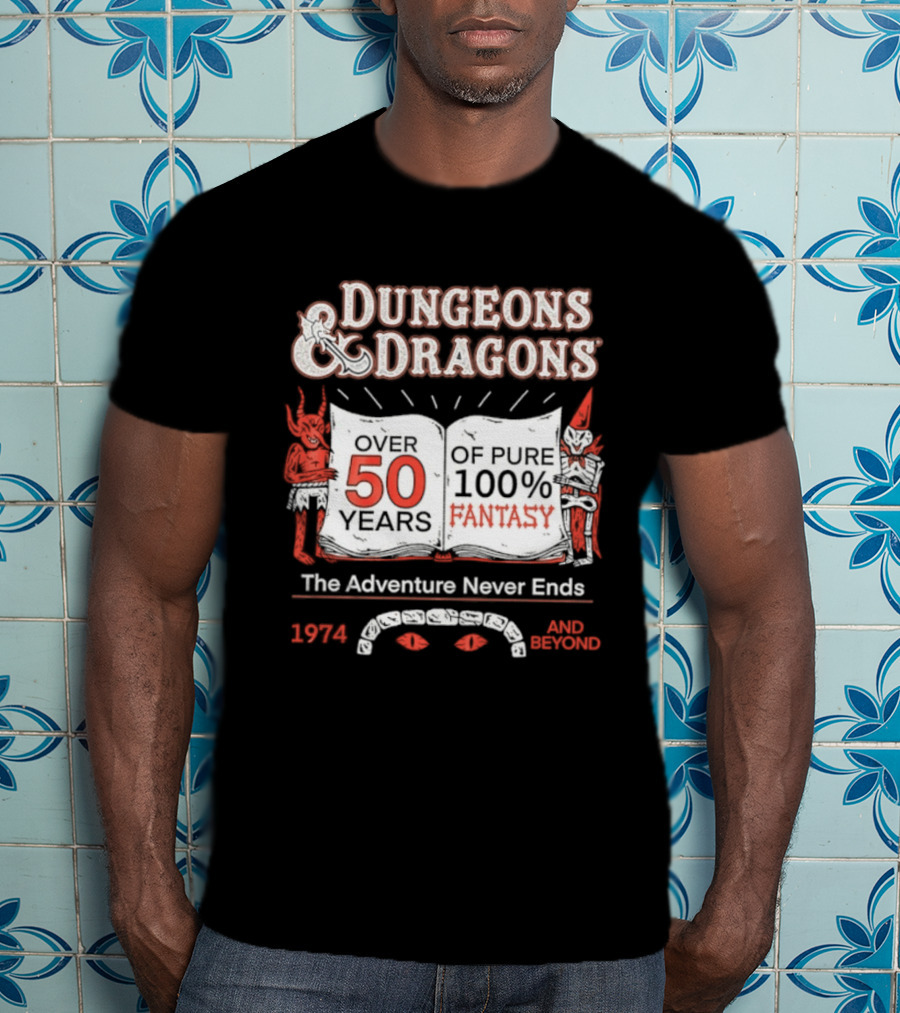 Dungeons And Dragons 50 Years Pure 100 Fantasy 1974 The Adventure Never Ends T-Shirt