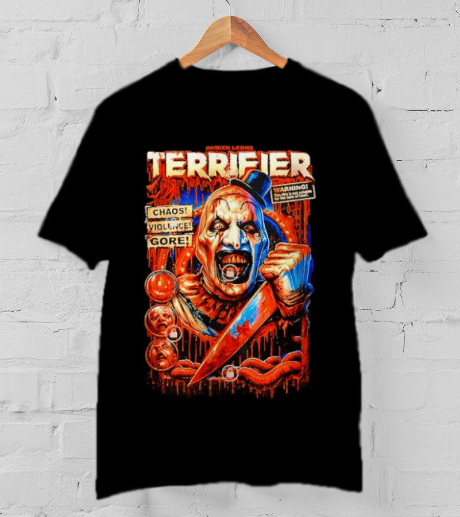 Damien Leone Terrifier Chaos Violence Gore Warning Clown T-Shirt