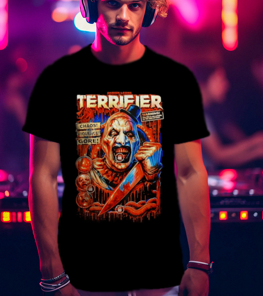 Damien Leone Terrifier Chaos Violence Gore Warning Clown T-Shirt