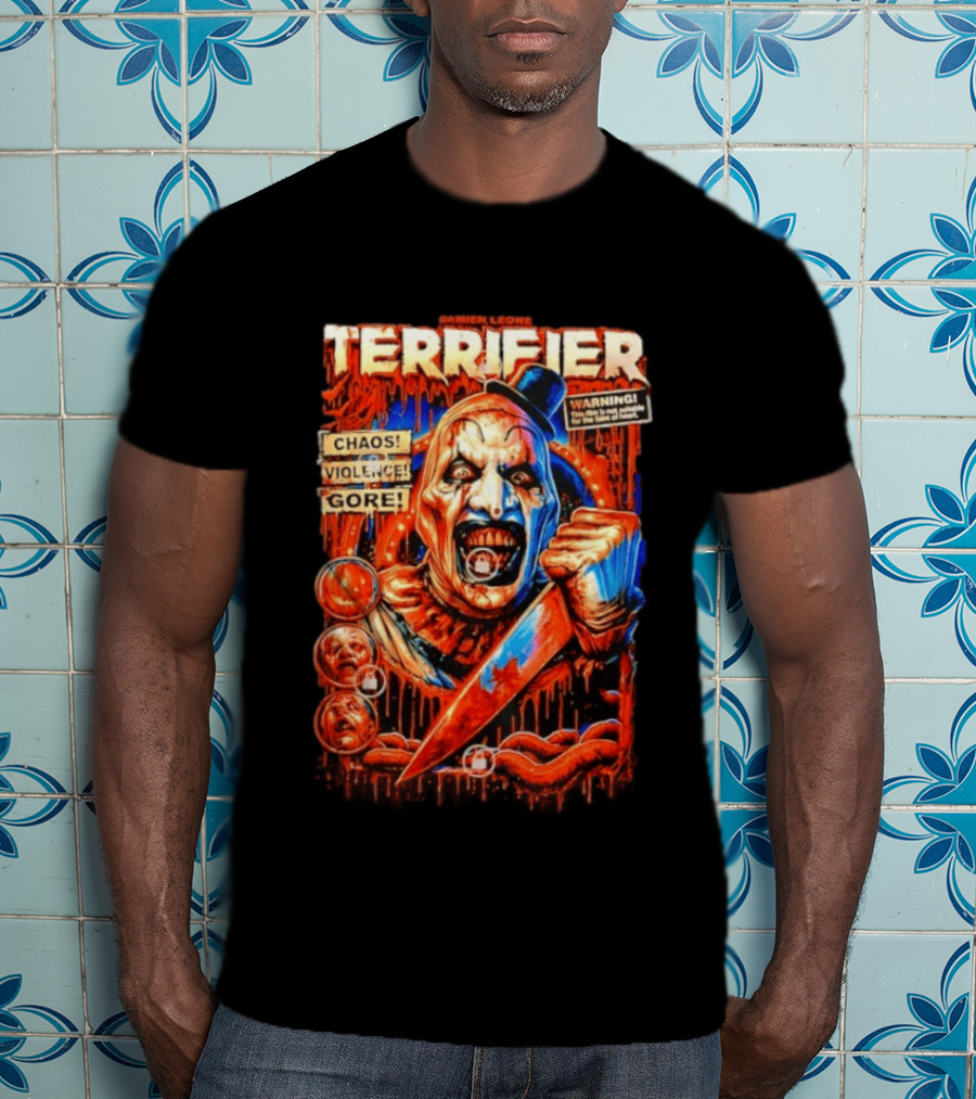 Damien Leone Terrifier Chaos Violence Gore Warning Clown T-Shirt
