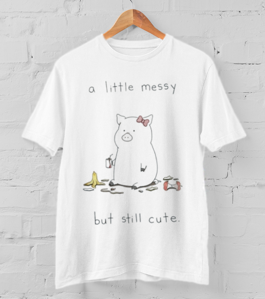 A Little Messy But Still Cute Pig Red Bow Banana Peels T-Shirt