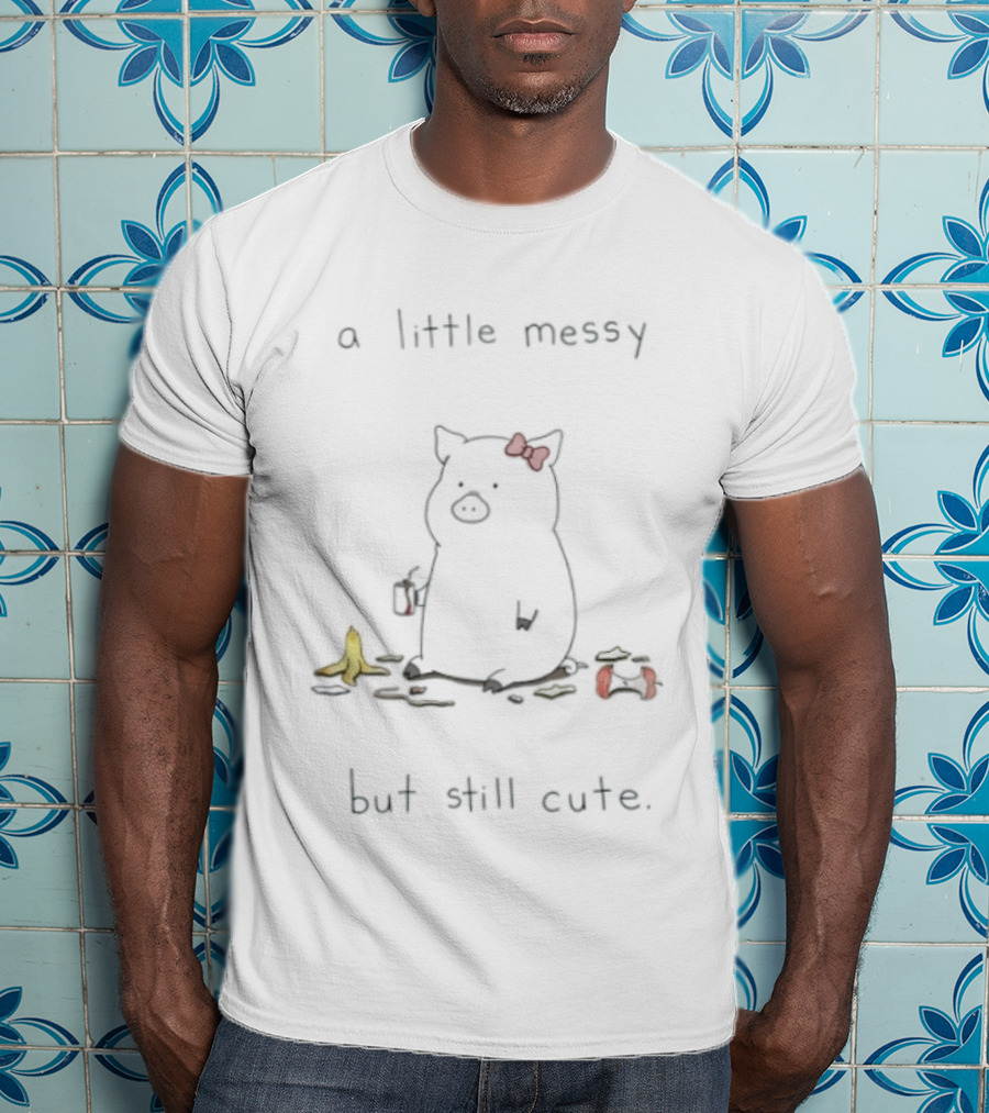A Little Messy But Still Cute Pig Red Bow Banana Peels T-Shirt