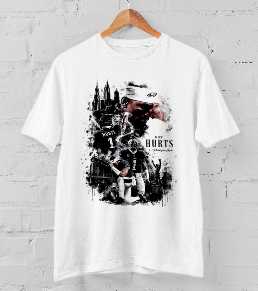 Jalen Hurts 1 Philadelphia Eagles 2026 Two Sided Football T-Shirt
