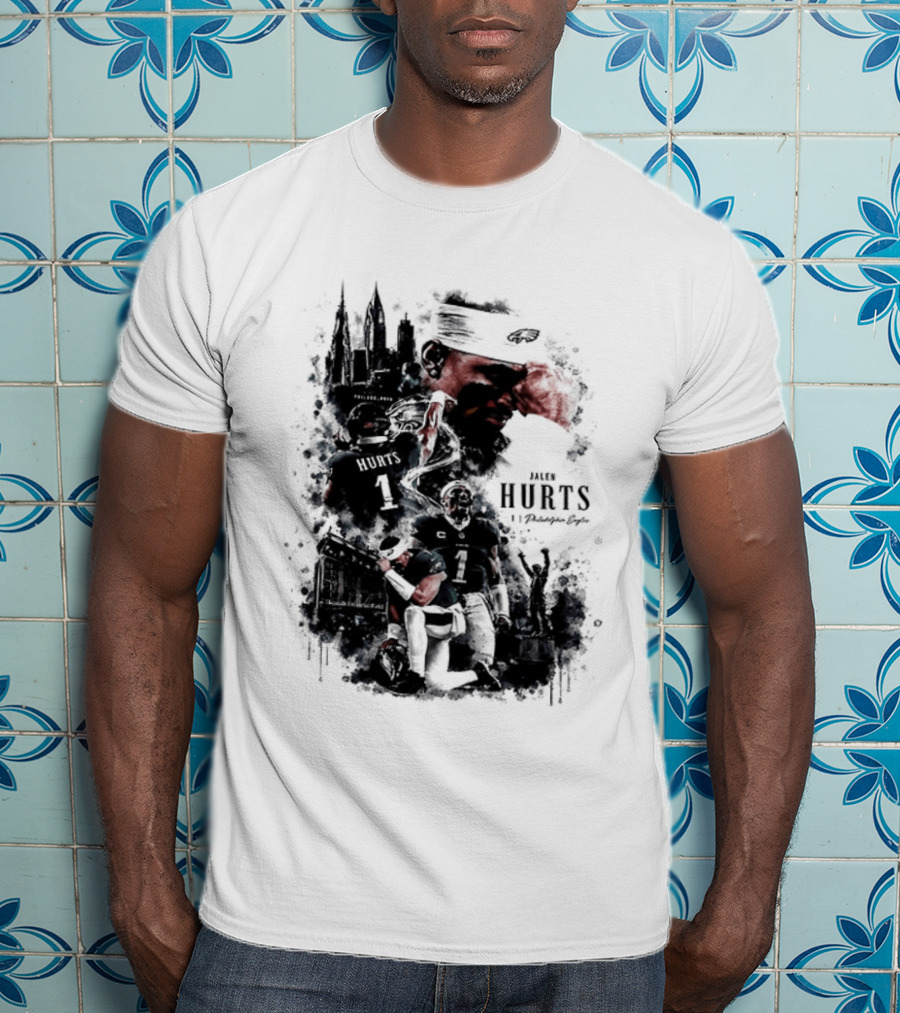 Jalen Hurts 1 Philadelphia Eagles 2026 Two Sided Football T-Shirt