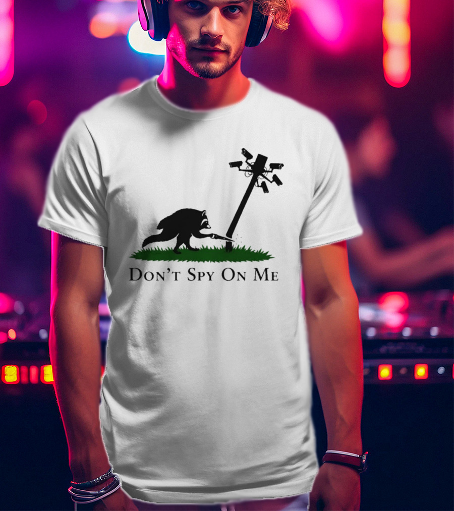 Jimothy Don't Spy On Me Raccoon Cutting Camera Pole T-Shirt