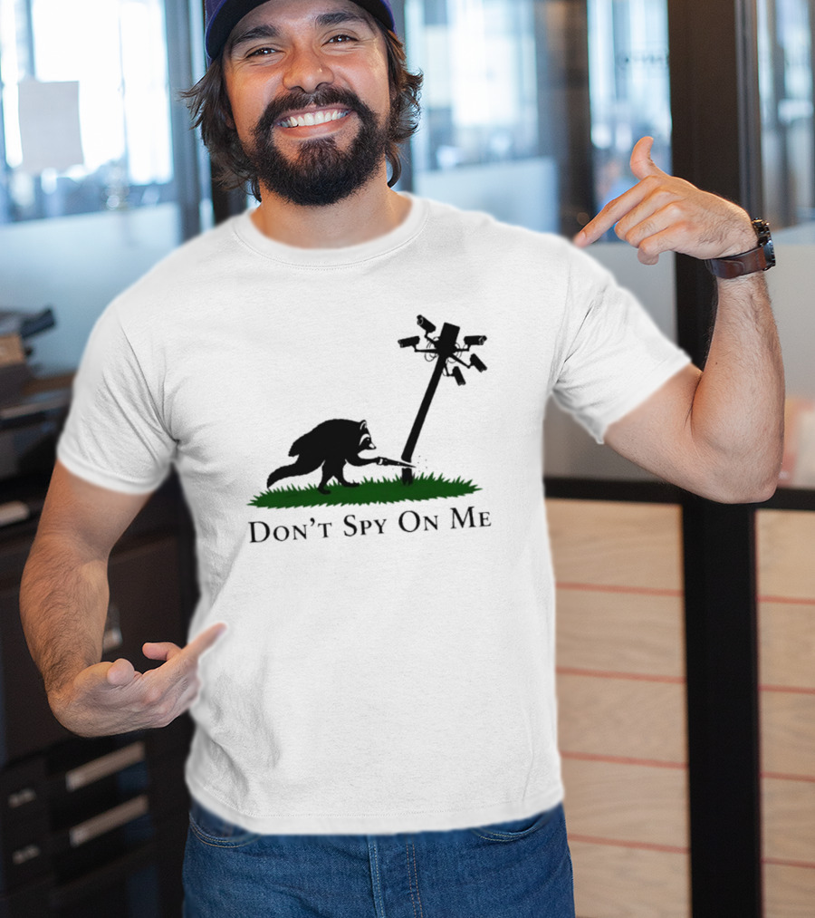 Jimothy Don't Spy On Me Raccoon Cutting Camera Pole T-Shirt
