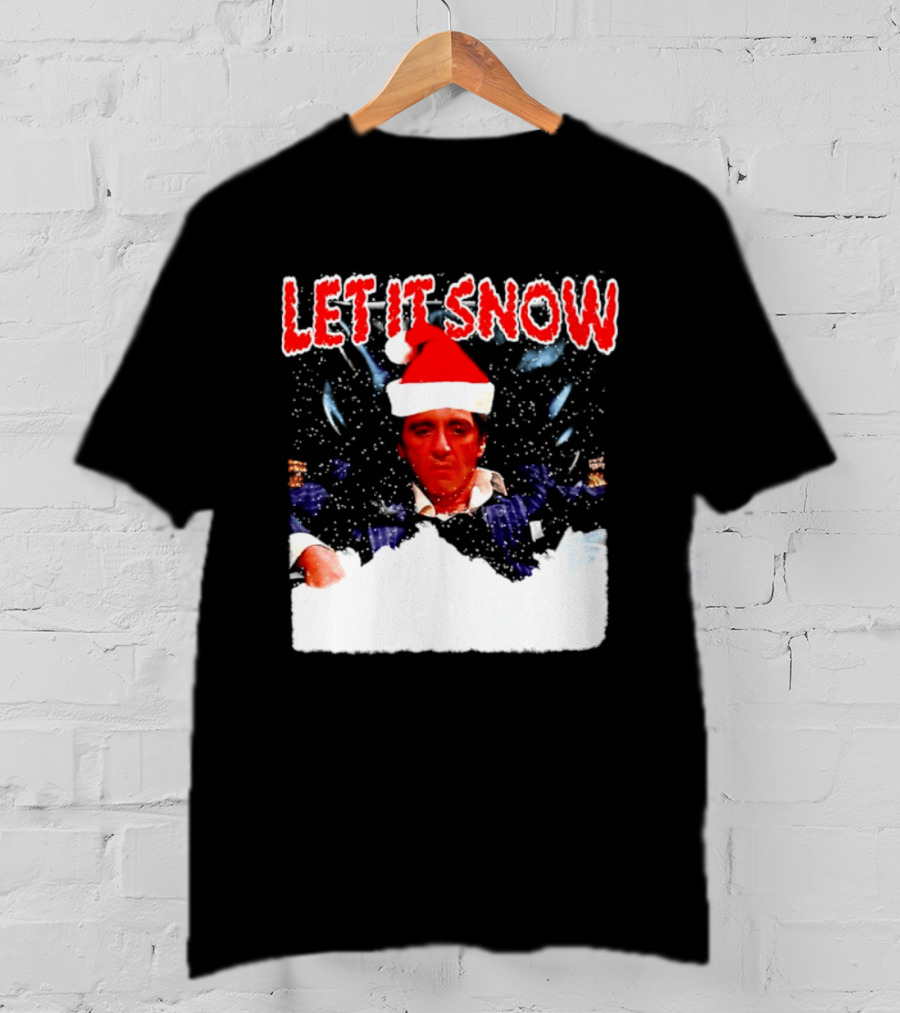 Let It Snow Al Pacino Scarface Tony Montana Snowflakes Santa Hat T-Shirt