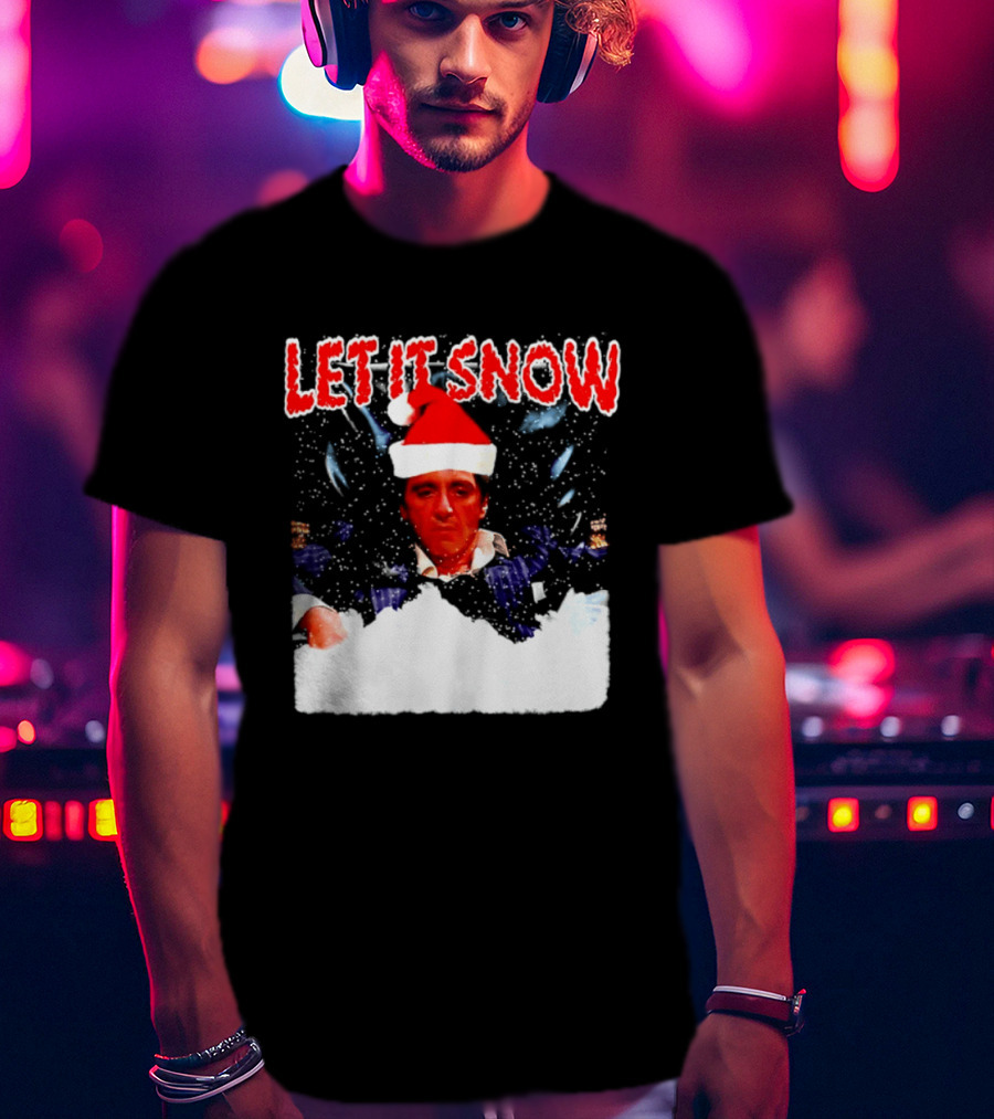 Let It Snow Al Pacino Scarface Tony Montana Snowflakes Santa Hat T-Shirt