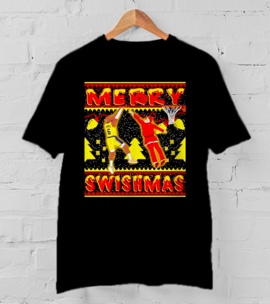 Merry Swishmas LeBron James Santa Dunk Basketball Holiday T-Shirt